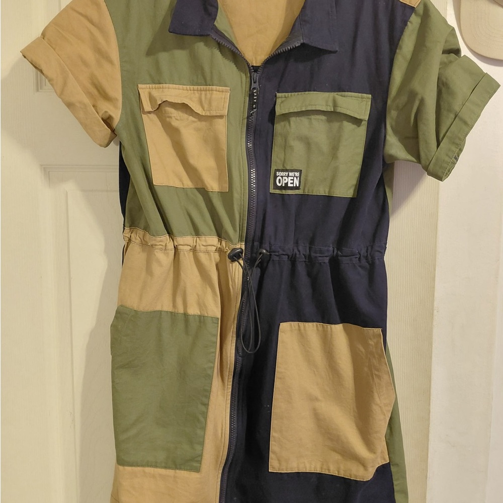 Lazy Oaf Colorblock Mini Dress - Green, Tan, and Black
